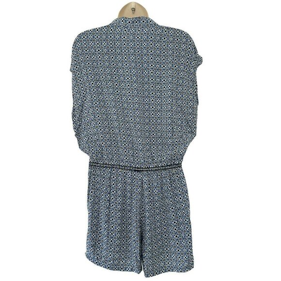 Max Studio Women's Sz S Blue Black White Floral Short Sleeveless Romper - Picture 3 of 8